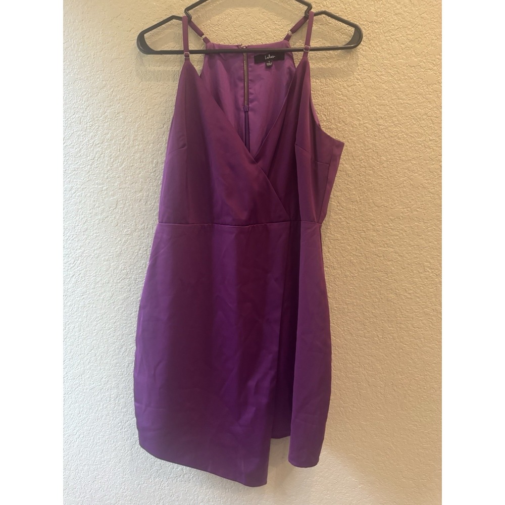 Lulus What a Stunner Purple Satin Asymmetrical Mini Dress Large